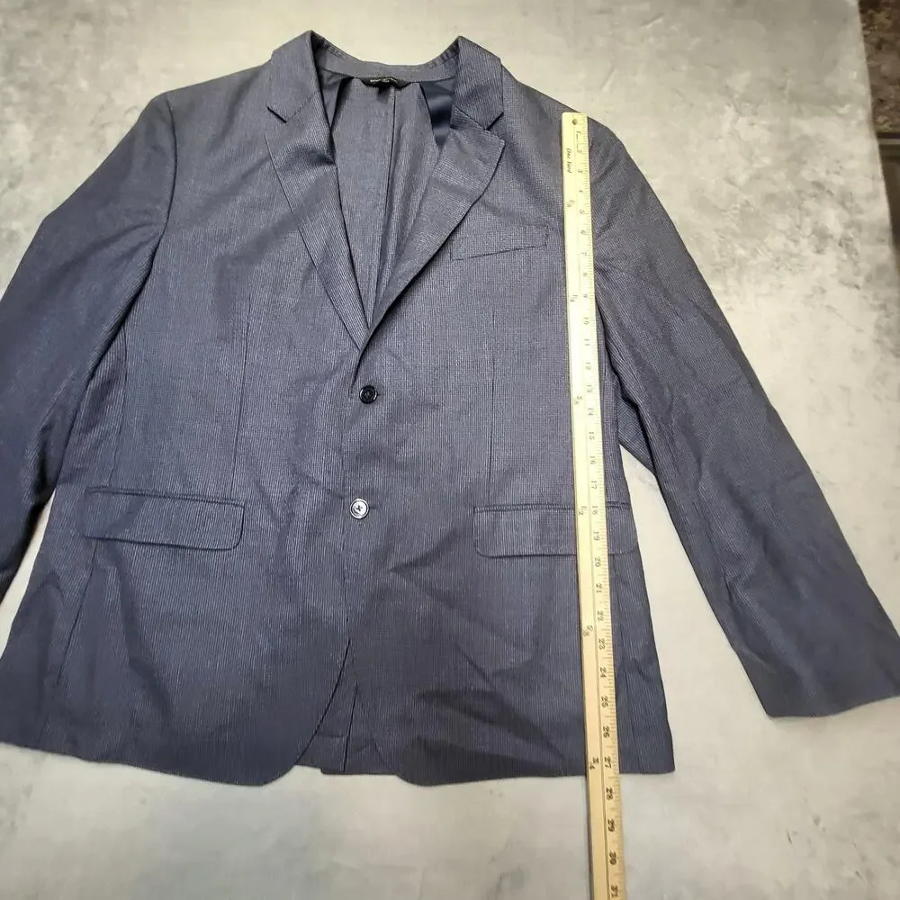Banana Republic Suit Jacket Mens 48 Blue Check Slim Fit Wool Blend Notch Lapel